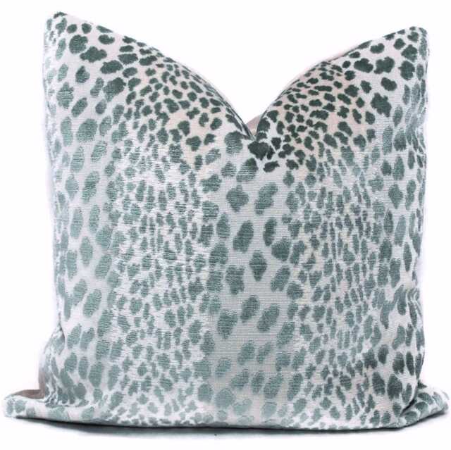 Aqua Leopard Velvet Pillow Cover Throw Pillow, Accent Cushion, Toss Seafoam - image 1
