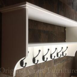 Hat & Coat Rack With Shelf. Painted Wall Mounted Solid Wood Display Shelves Cast Iron Hooks For Hall Kitchen Bathroom Or Bedroom - thumbnail 2