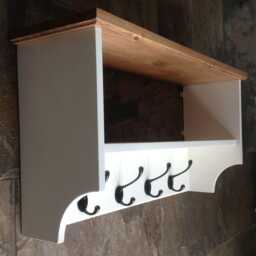 Hat & Coat Rack With Shelf. Painted Wall Mounted Solid Wood Display Shelves Cast Iron Hooks For Hall Kitchen Bathroom Or Bedroom - thumbnail 3