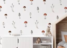 Mushroom Wall Decals Watercolor Woodland Nursery Stickers - Set Of 36