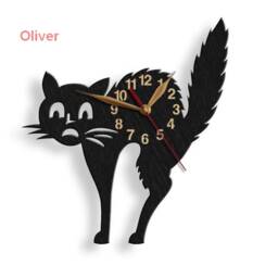 Wall Clock Black Cat Butt, Big Wood Non-Ticking, Large 12-18 Inch Height, Mid Century Modern Atomic - thumbnail 1