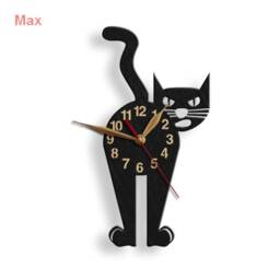 Wall Clock Black Cat Butt, Big Wood Non-Ticking, Large 12-18 Inch Height, Mid Century Modern Atomic - thumbnail 2
