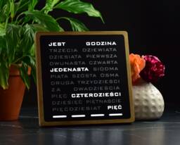 Polish Word Clock - White Led Wordclock, Polski Zegarek, Light Up Clock, Wood Electronic Clock - thumbnail 1