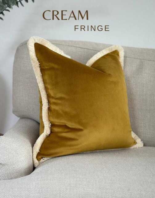 Mustard Gold Velvet Fringed Cushion Cover Custom Size + Trim Colour - image 1