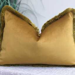 Mustard Gold Velvet Fringed Cushion Cover Custom Size + Trim Colour - thumbnail 3