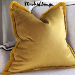 Mustard Gold Velvet Fringed Cushion Cover Custom Size + Trim Colour - thumbnail 4