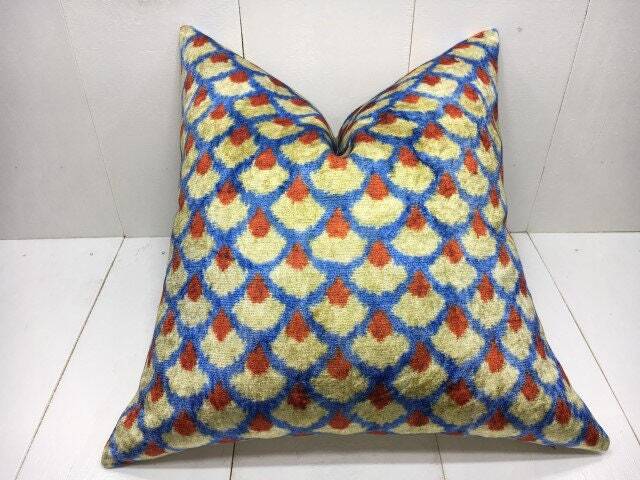 Silk Ikat Pillow Cover 20x20, Hand-Dyed Accent Cushion - image 1