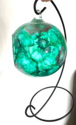 Hand Painted, Candle Holder, Hanging Glass Baubles. Emerald Green. Candle Holder On A Stand. Glass Lantern. Christmas Gift. Bauble - thumbnail 1