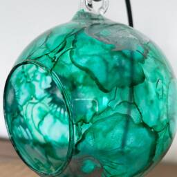 Hand Painted, Candle Holder, Hanging Glass Baubles. Emerald Green. Candle Holder On A Stand. Glass Lantern. Christmas Gift. Bauble - thumbnail 2