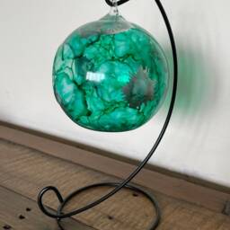 Hand Painted, Candle Holder, Hanging Glass Baubles. Emerald Green. Candle Holder On A Stand. Glass Lantern. Christmas Gift. Bauble - thumbnail 4