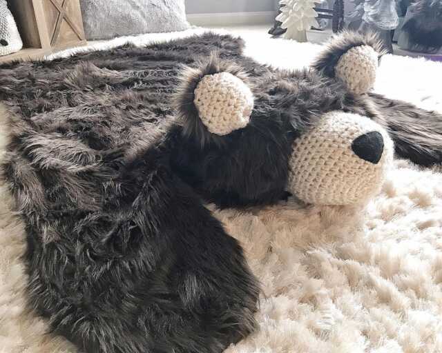 Extra Large Brown Grizzly Bear Rug With Faux Fur For Woodland Nursery - image 1