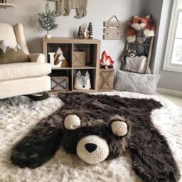 Extra Large Brown Grizzly Bear Rug With Faux Fur For Woodland Nursery - thumbnail 2