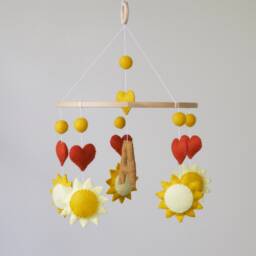 Personalised Felt Baby Mobile With Suns & Hearts, Unique Nursery Decor - thumbnail 4