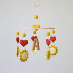 Personalised Felt Baby Mobile With Suns & Hearts, Unique Nursery Decor