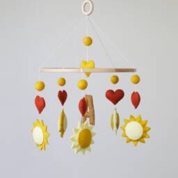 Personalised Felt Baby Mobile With Suns & Hearts, Unique Nursery Decor - thumbnail 3