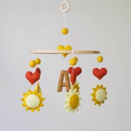 Personalised Felt Baby Mobile With Suns & Hearts, Unique Nursery Decor - thumbnail 2