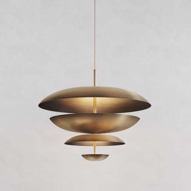 1950's Mid Century 6 Light Celling Flush Mount Fixture Pendant Cosmic Duo Regolith Modern Brass Chandelier - image 1