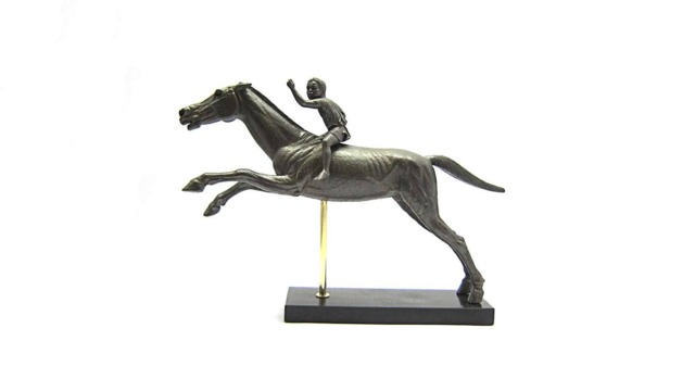Greek Sculpture Of Jockey & Horse Copy From National Museum Athens , Resin With Verdigris Patina Effect Museum Quality Art - image 1