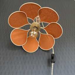 7-Petal Linen & Rattan Flower Lamp - Chandelier Wall Light Handcrafted - thumbnail 3