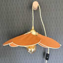 7-Petal Linen & Rattan Flower Lamp - Chandelier Wall Light Handcrafted - thumbnail 2