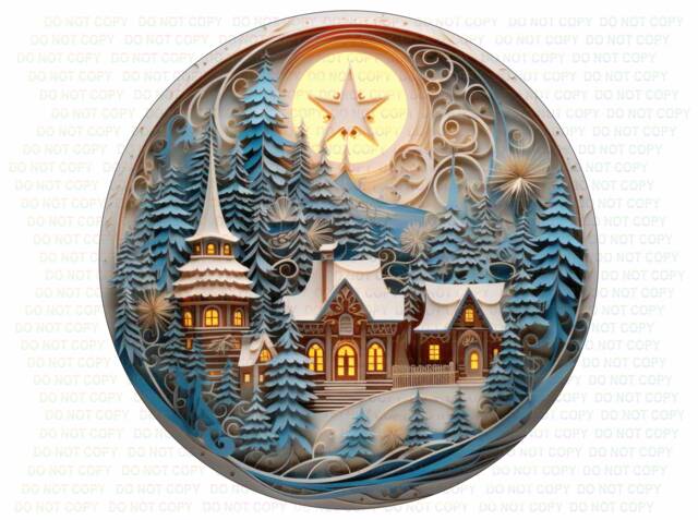 3D Paper Twilled Xmas Scene Sign, Christmas Wreath Merry Wreath, Cut Snow Scene - image 1