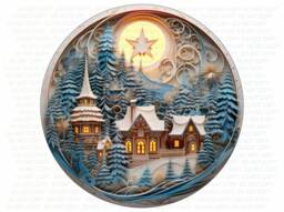 3D Paper Twilled Xmas Scene Sign, Christmas Wreath Merry Wreath, Cut Snow Scene - thumbnail 1