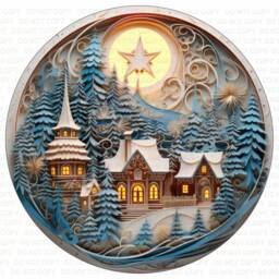 3D Paper Twilled Xmas Scene Sign, Christmas Wreath Merry Wreath, Cut Snow Scene - thumbnail 3