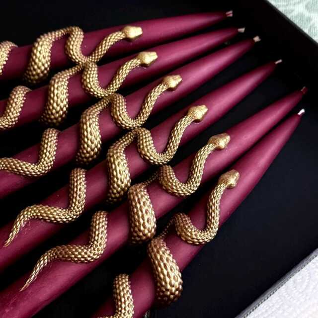 Snake Taper Candles - Set Of 2 Gothic Halloween Decor, Witchy Decor Gifts, Fall Candle - image 1