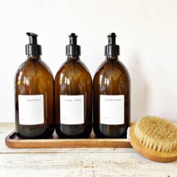 New Amber Glass Refillable Bottle 500Ml With Waterproof Label & Plastic Pump, Soap Dispenser - thumbnail 3