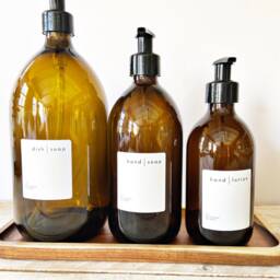 New Amber Glass Refillable Bottle 500Ml With Waterproof Label & Plastic Pump, Soap Dispenser - thumbnail 4