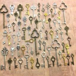 Replica Keys Skeleton Bright New Vintage Antique Old Charms Jewelry Steampunk Wedding Bead Pendant Ring Fob Craft - thumbnail 2