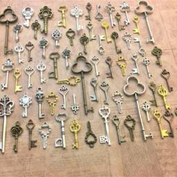 Replica Keys Skeleton Bright New Vintage Antique Old Charms Jewelry Steampunk Wedding Bead Pendant Ring Fob Craft - thumbnail 3