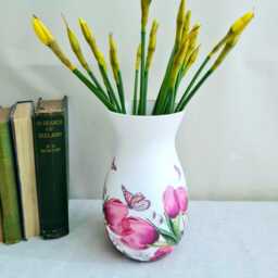 Pink Tulip Vase & Slate Coaster Gift Set, Floral Home Decor Gift, Hand Crafted - thumbnail 2