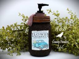 Grubby Hand Soap Dispenser Flower Market, Vintage Blue Truck, Spring Themed Folk Art Label, Country Farmhouse Bathroom - thumbnail 1