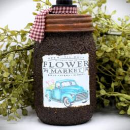 Grubby Hand Soap Dispenser Flower Market, Vintage Blue Truck, Spring Themed Folk Art Label, Country Farmhouse Bathroom - thumbnail 2