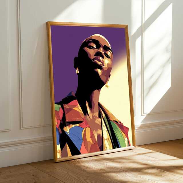 Afrocentric Geometric Portrait Art Print Modern Living Room Decor - Poster Only - image 1