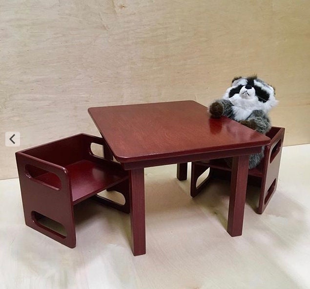 Kids Large Table 2 Cube Chairs, Montessori Set Custom Finish - image 1