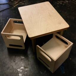 Kids Large Table 2 Cube Chairs, Montessori Set Custom Finish - thumbnail 2