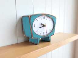 Handmade Wooden Mantel Clock, Silent Shelf Decor Turquoise & Blue