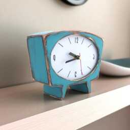 Handmade Wooden Mantel Clock, Silent Shelf Decor Turquoise & Blue - thumbnail 4