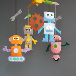 Robots Baby Crib Mobile Nursery Handmade Felt New Gift Boy Girl Cot - thumbnail 3