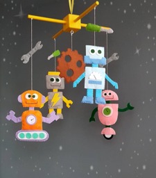 Robots Baby Crib Mobile Nursery Handmade Felt New Gift Boy Girl Cot - thumbnail 1