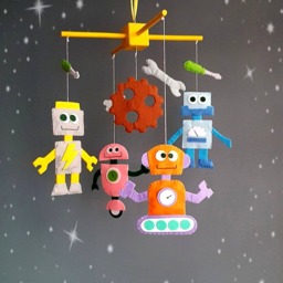 Robots Baby Crib Mobile Nursery Handmade Felt New Gift Boy Girl Cot - thumbnail 2