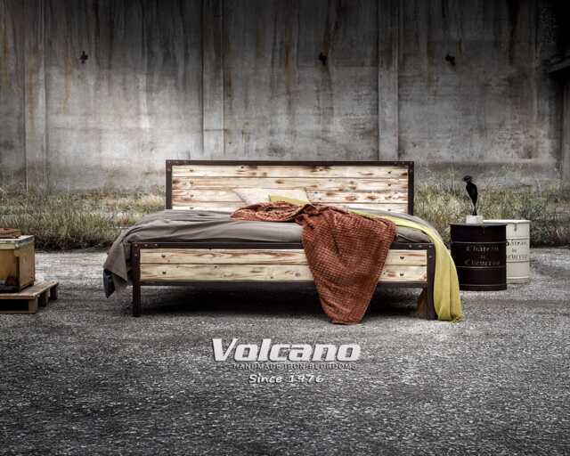 Industrial Metal & Wood Bed Frame 160x200 180x200 Mirto - Wrought Iron & Solid Pine Rustik - image 1
