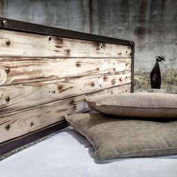 Industrial Metal & Wood Bed Frame 160x200 180x200 Mirto - Wrought Iron & Solid Pine Rustik - thumbnail 2