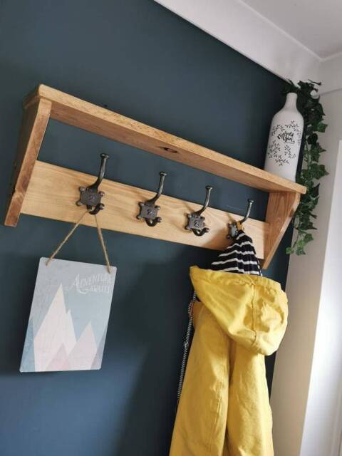 Rustic Pine Coat Rack With Shelf Entryway Organizer - image 1