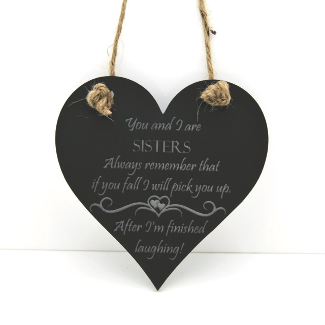 Funny Sister Heart Plaque - Laser Engraved Birch Wood Gift - 10cm - image 1