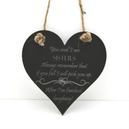 Funny Sister Heart Plaque - Laser Engraved Birch Wood Gift - 10cm - thumbnail 1