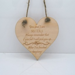 Funny Sister Heart Plaque - Laser Engraved Birch Wood Gift - 10cm - thumbnail 2