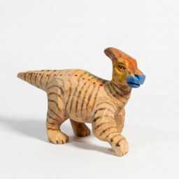 Hand-Carved Wooden Dinosaur Figurine, Parasaurolophus Wood Carving, Whimsical Nursery Decor, Rustic Animal Toy, Unique Gift For Dino Lover - thumbnail 2
